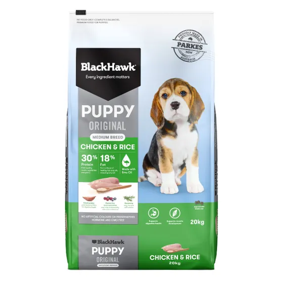 Black Hawk Medium Breed Chicken Rice Puppy Food 20kg