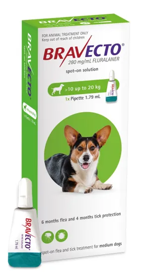 Bravecto Spot On Flea Treatment For Medium Dogs 10-20kg - Green