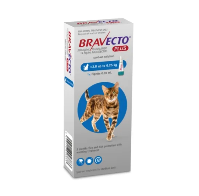 Bravecto Plus Spot On Treatment For Cats 2.8kg-6.25kg - 1 Pack