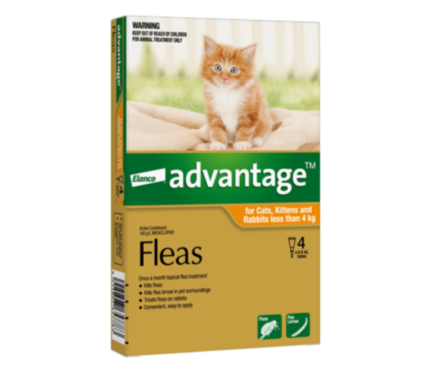 Advantage Flea Treatment For Cats & Rabbits Under 4kg - 4 Pack