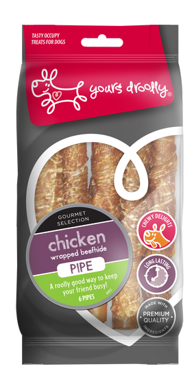 Yours Droolly Rawhide Pipe Chicken Wrapped 6 Pack