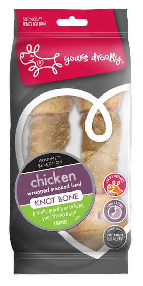 Yours Droolly Rawhide Knotbone Chicken Wrapped 2 Pack