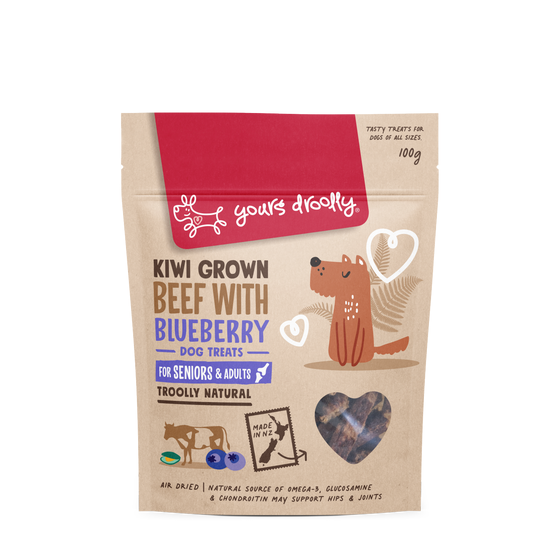 Yours Droolly Kiwi Grown Beef Blueberry Senior Dog Treat 100g