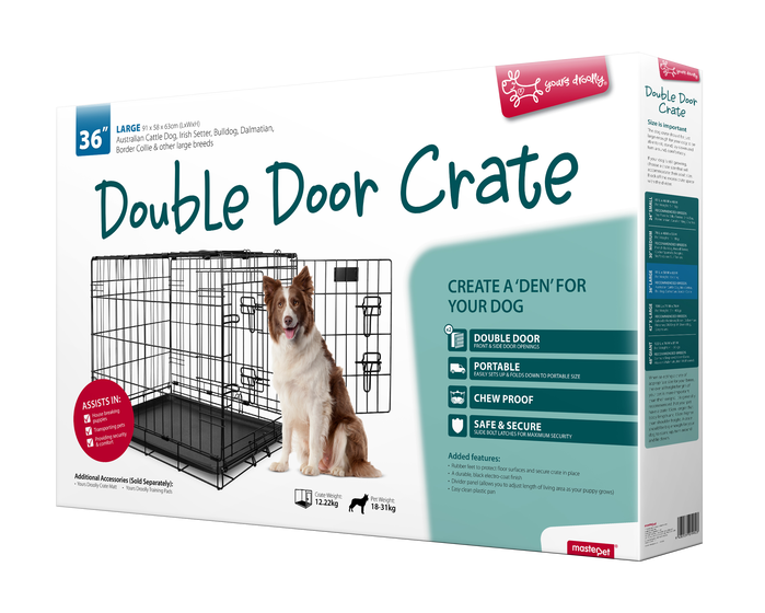 Yours Droolly Double Door Dog Crate 36 Inch 91lx58wx63h