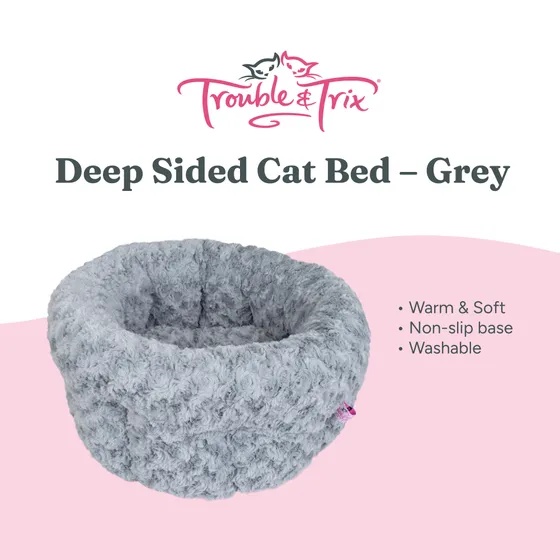 Trouble & Trix Cat Bed Deep Sided Grey