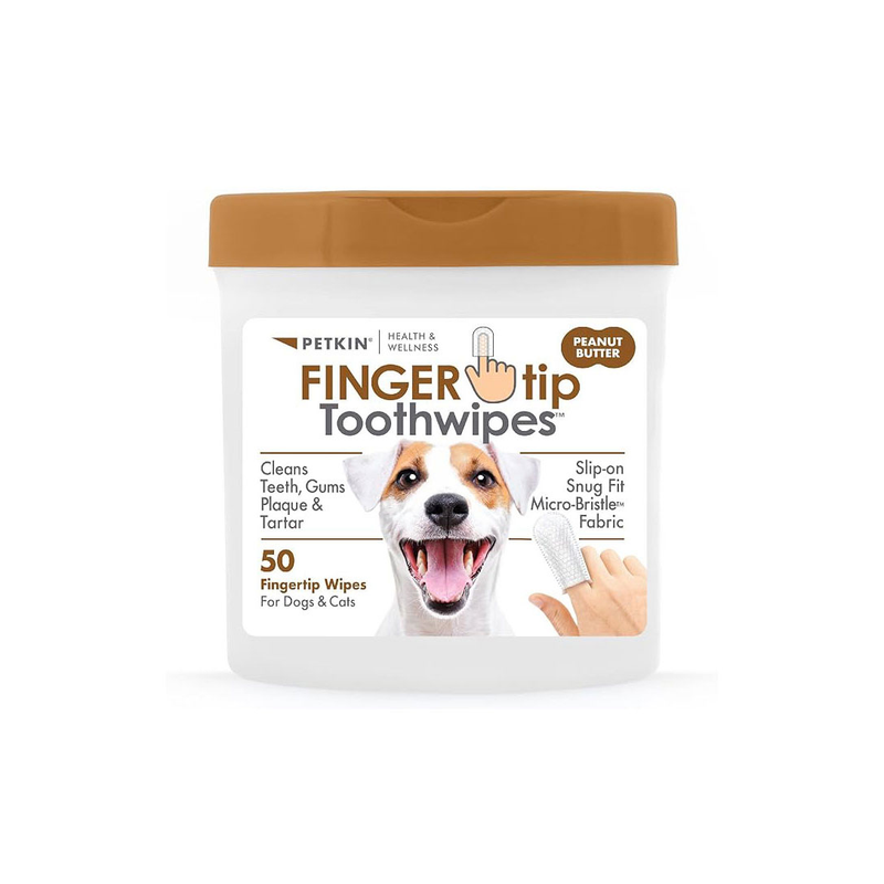 Petkin Fingertip Tooth Wipes Peanut Butter 50pk ^5624