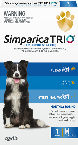 Simparica Trio Flea Tick & Worm Treatment 10.1kg-20kg - 1 Pack