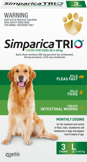 Simparica Trio Flea Tick & Worm Treatment 20.1kg-40kg - 3 Pack