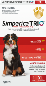 Simparica Trio Flea Tick & Worm Treatment 40.1kg-60kg - 1 Pack