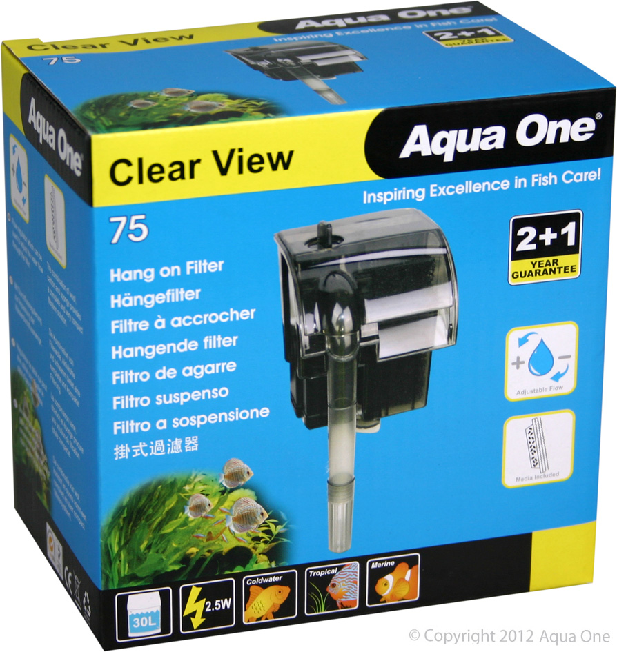 Aqua One H75 ClearView Hang On Filter 220l/hr