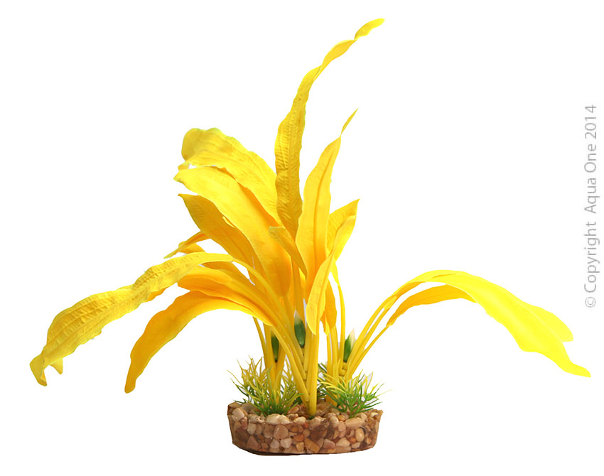 Aqua One Silk Plant - Yellow Sword W/gravel Base (L)