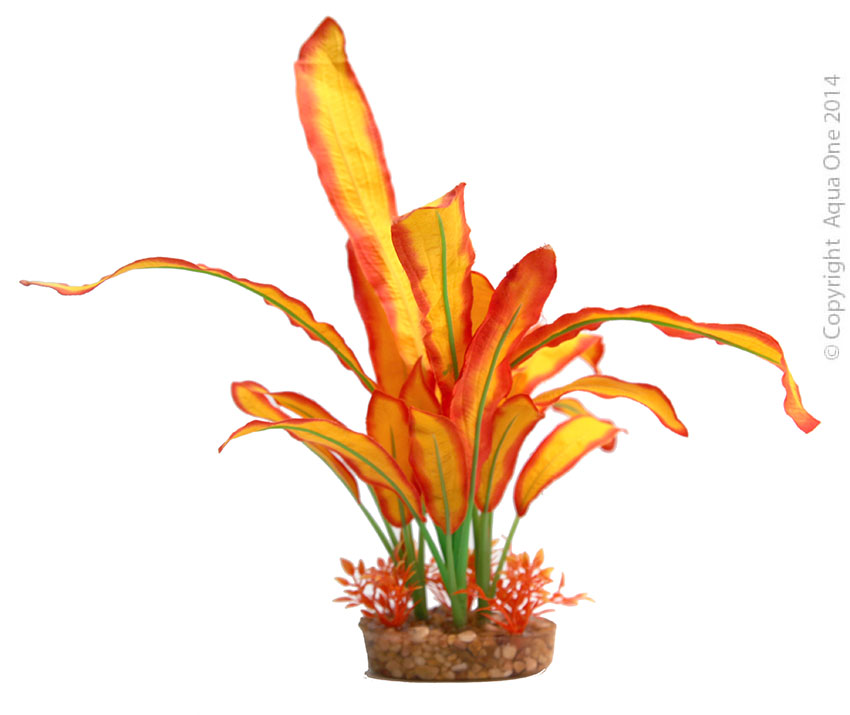Aqua One Silk Plant - Orange Sword W/gravel Base (L)