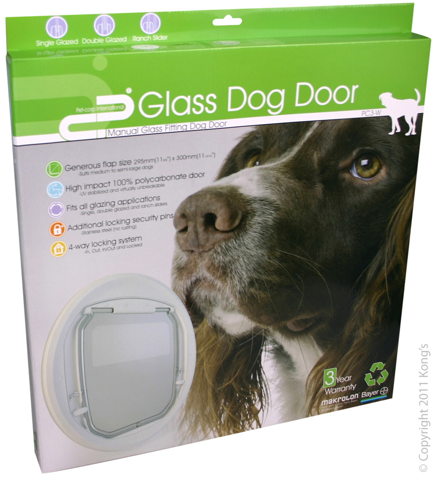 Pet-corp Dog Door - PC3-W Versatile Manual Glass Fitting White