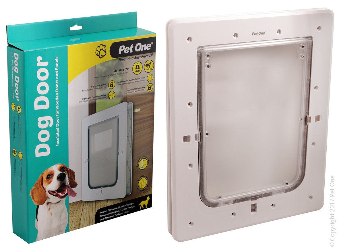 Pet One - Dog Door Poly (M) Ins Flap Wood Door/Panel Mount Fit 16kg 46cm