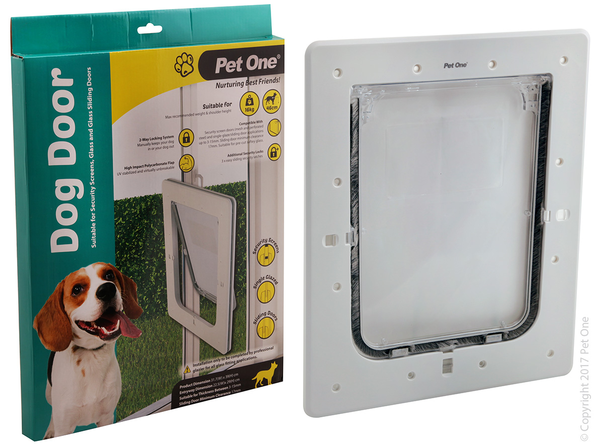 Pet One - Dog Door Poly (M) Screen/Sng Glaze & Sliding Glass Fit 16kg 46cm
