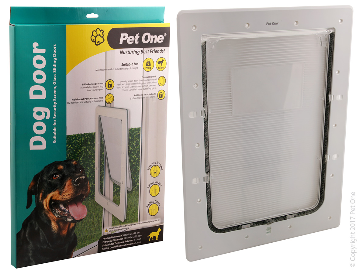 Pet One - Dog Door Poly (L) Screen/Sng Glaze & Sliding Glass Fit 25kg 55cm