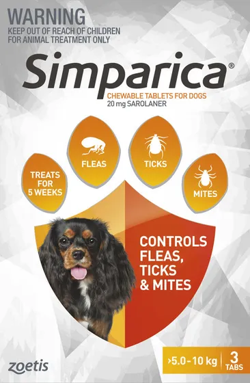 Simparica Flea Treatment For Dogs 5-10kg - Orange 3 Pack
