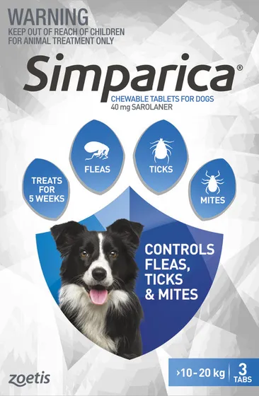 Simparica Flea Treatment For Dogs 10-20kg - Blue 3 Pack