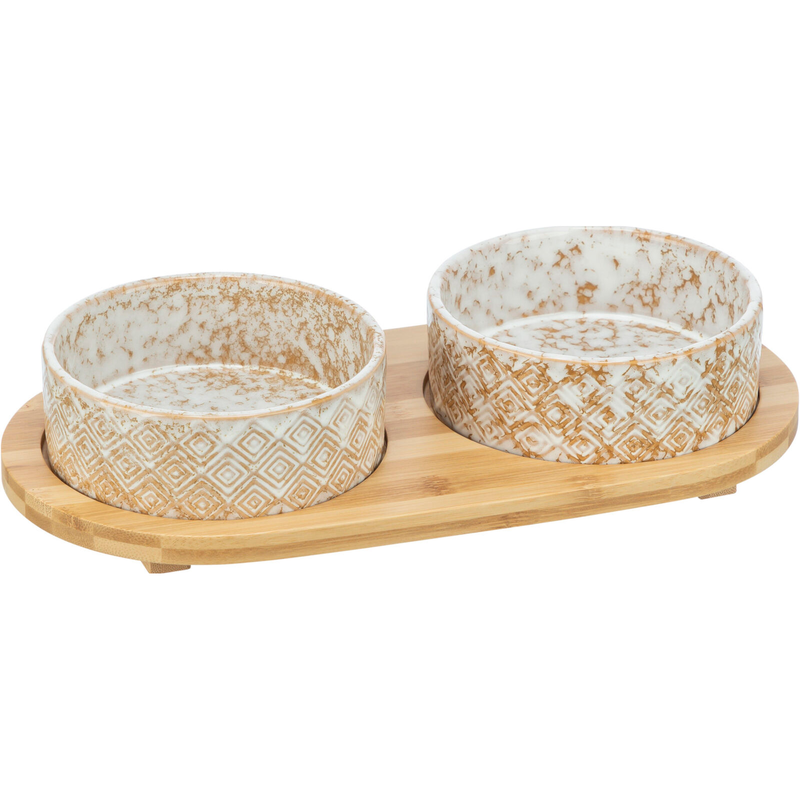 Ceramic Bowls with Bamboo Stand - 16cm x 2