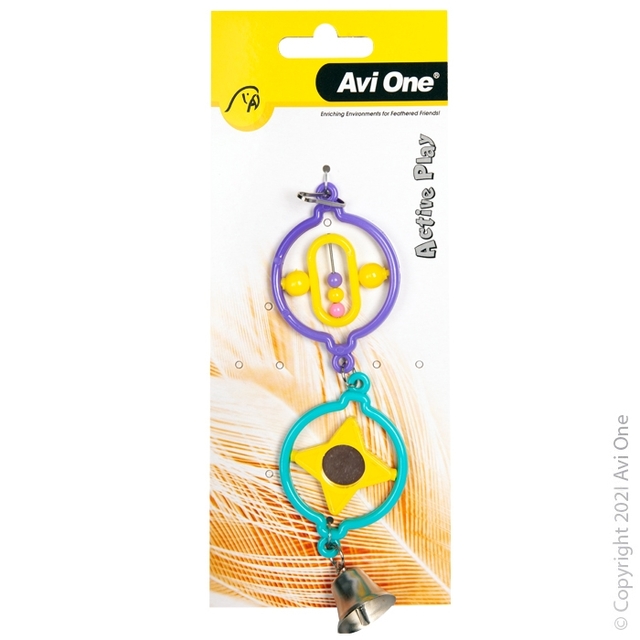 Avi One Bird Toy - Twin Rings With Turning Beads; Star; Mirror And Bell