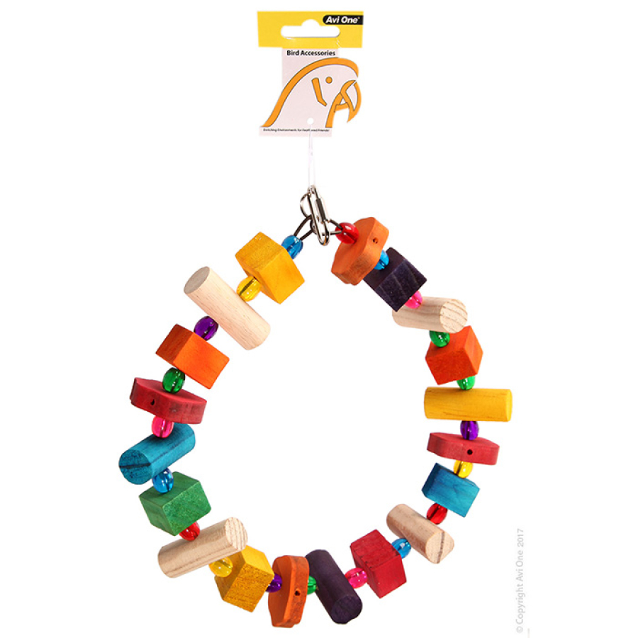 Avi One Parrot Toy - Wooden Ring With Acrylic Beads 24x27cm