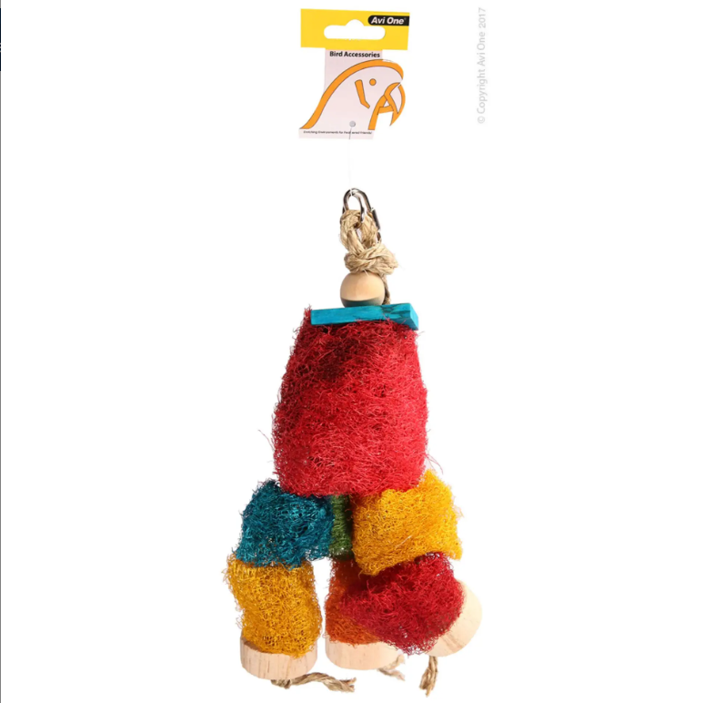 Avi One Parrot Toy - Loofah Discs With Wood 18x30cm