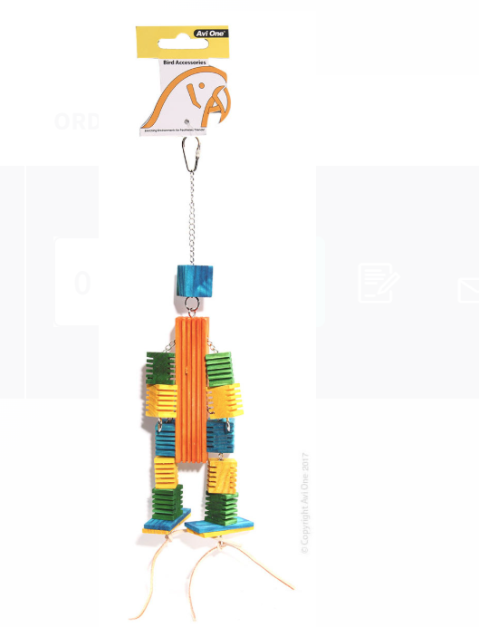 Avi One Parrot Toy - Leather Rope Coloured Wood Block 46cm