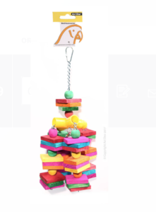 Avi One Parrot Toy - Leather Rope Coloured Wood Cube 35x15cm