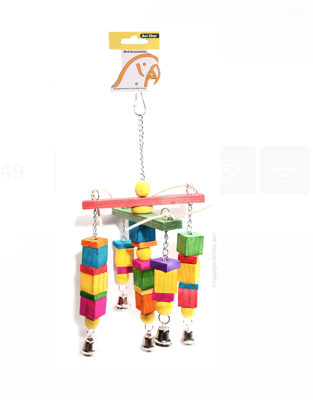 Avi One Parrot Toy - Leather Rope Coloured Wood Cube W.bell 40x18c