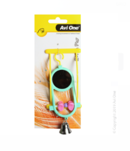 Avi One Bird Toy - Round Mirror With Geometric Beads