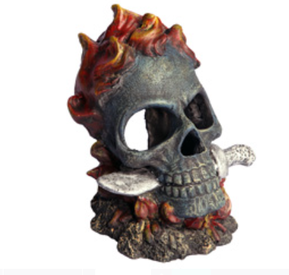 Aqua One Ornament - Skull With Fire And Knife 11x11x12.5cmh