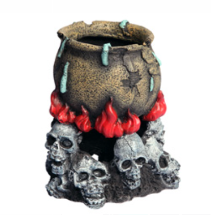 Aqua One Ornament - Skull Fire With Couldron 11x11x13cmh