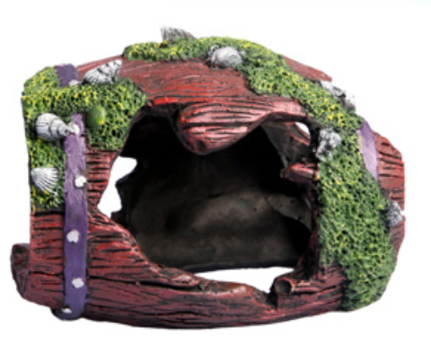 Aqua One Ornament - Single Ruined Barrel With Shell 9x6.5x6.5cmH