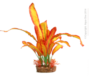 Aqua One Silk Plant - Orange Sword W/gravel Base (L)