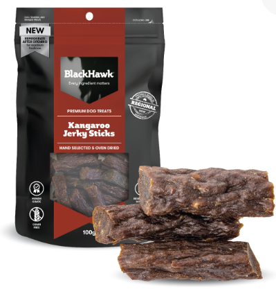 Black Hawk Kangaroo Jerky Sticks Dog Treats 100g
