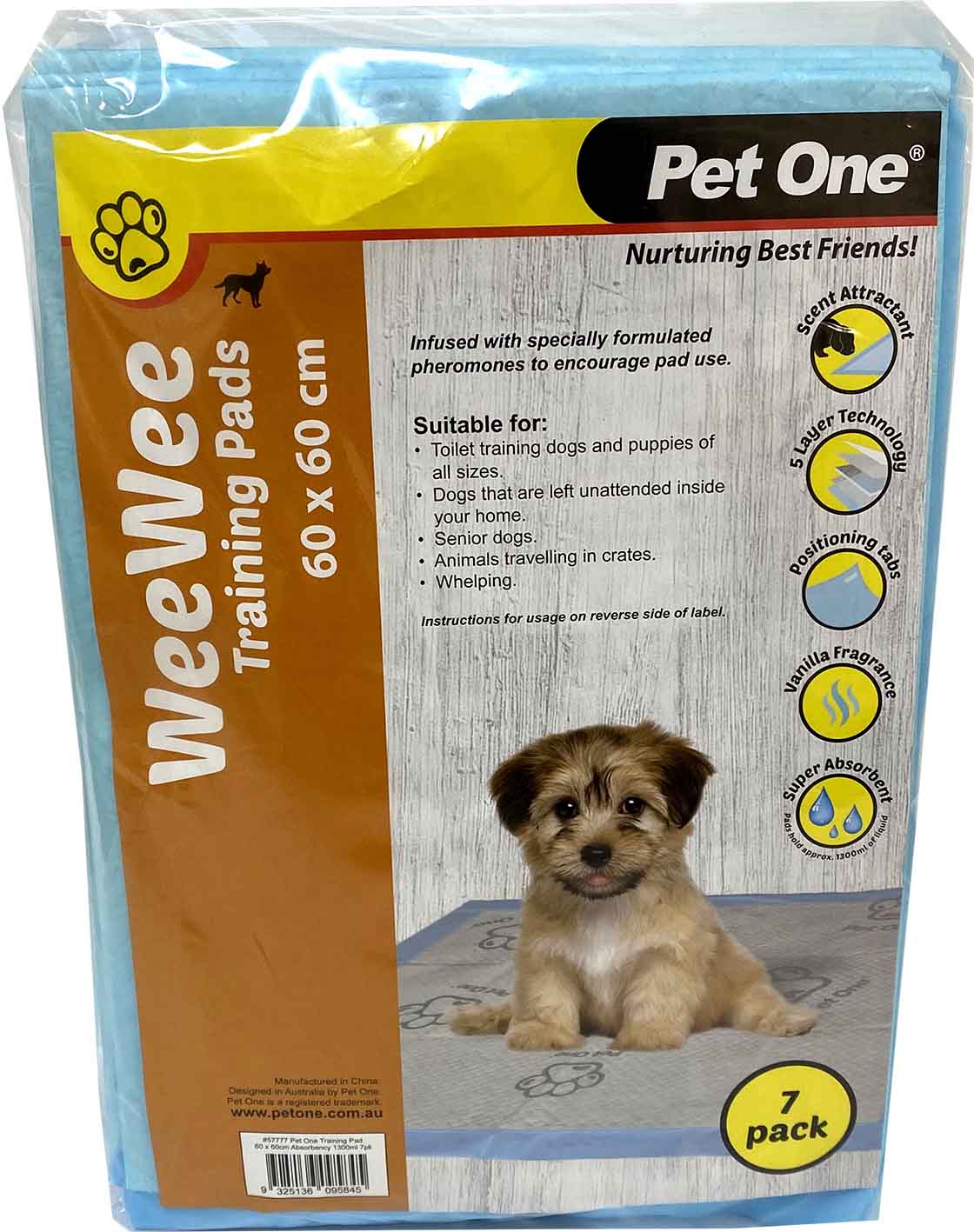 Pet One Wee Wee 7 Pack Training Pad 60x60cm Absorbency 1300ml