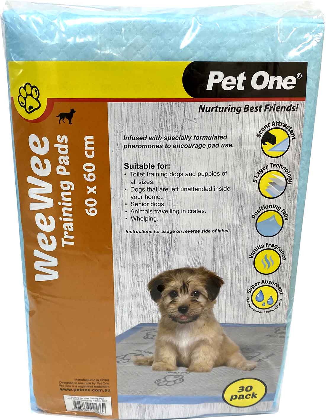 Pet One Wee Wee 30 Pack Training Pad 60x60cm Absorbency 1300ml