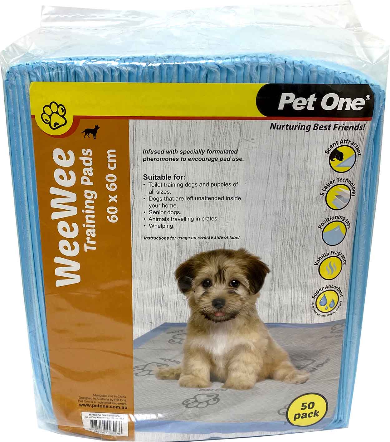 Pet One Wee Wee 50 Pack Training Pad 60x60cm Absorbency 1300ml