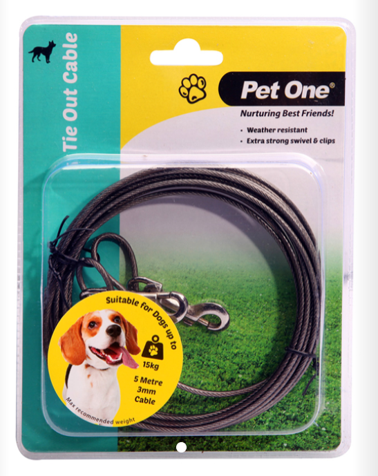 Pet One Tie Out Cable 5M 3mm For Dogs Up To 15kg