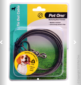 Pet One Tie Out Cable 5M 3mm For Dogs Up To 15kg