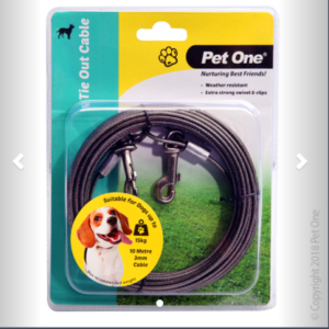Pet One Tie Out Cable 10M 3mm For Dogs Up To 15kg