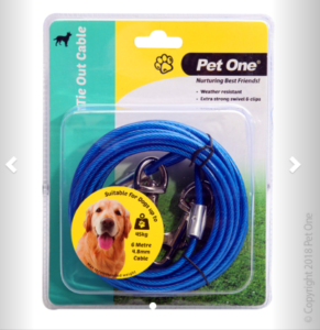 Pet One Tie Out Cable 6M 4.8mm For Dogs Up To 45kg