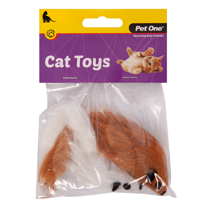 Pet One Cat Toy Mouse 2pk 5cm Brown White