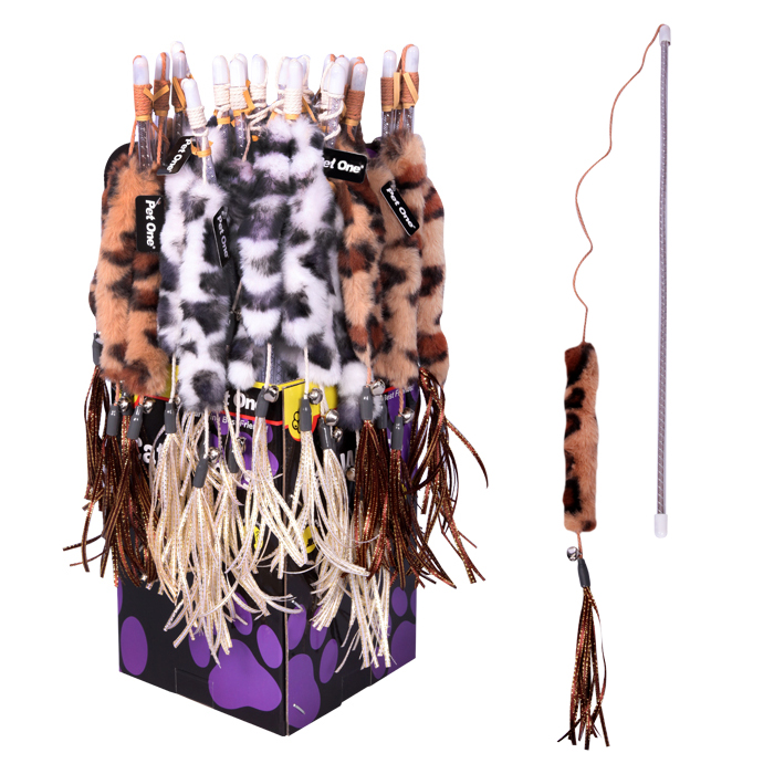 Pet One Cat Toy Wand Kicker With Bell & Ribbon 45cm Mix Colour