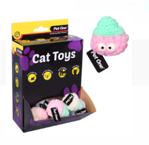 Pet One Cat Toy Fuzzy Ball With Eyes 5cm Mix Colour