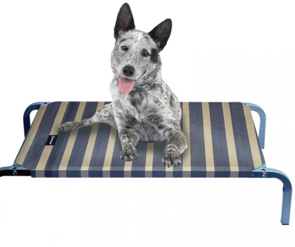 Pet One - Leisure Raised Dog Bed Charcoal/Wheat Stripes