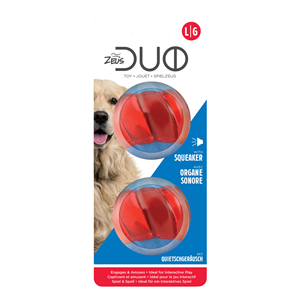 Zeus Duo Ball Dog Toy With Squeaker Large 6.3cm 2pk