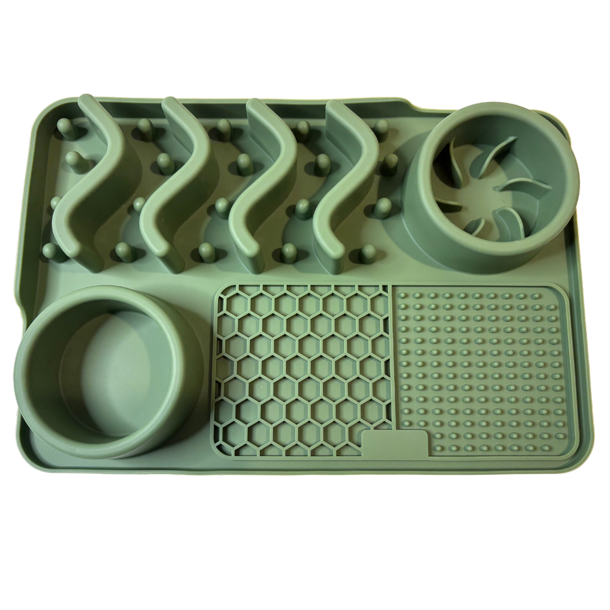 Waggin Tails Slow Feeder Double Bento Mat Olive 30x20cm