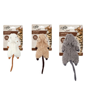 AFP Lambswool - Jumbo Crinkle Catnip Rodent- Tan/Grey/Brown Each