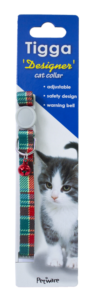 Tigga Cat Collar Textile Green - Red 10x200-330